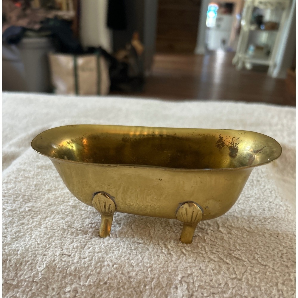 Vintage Gatco Solid Brass Clawfoot Bathtub Soap Dish Gold Shell Feet Decor